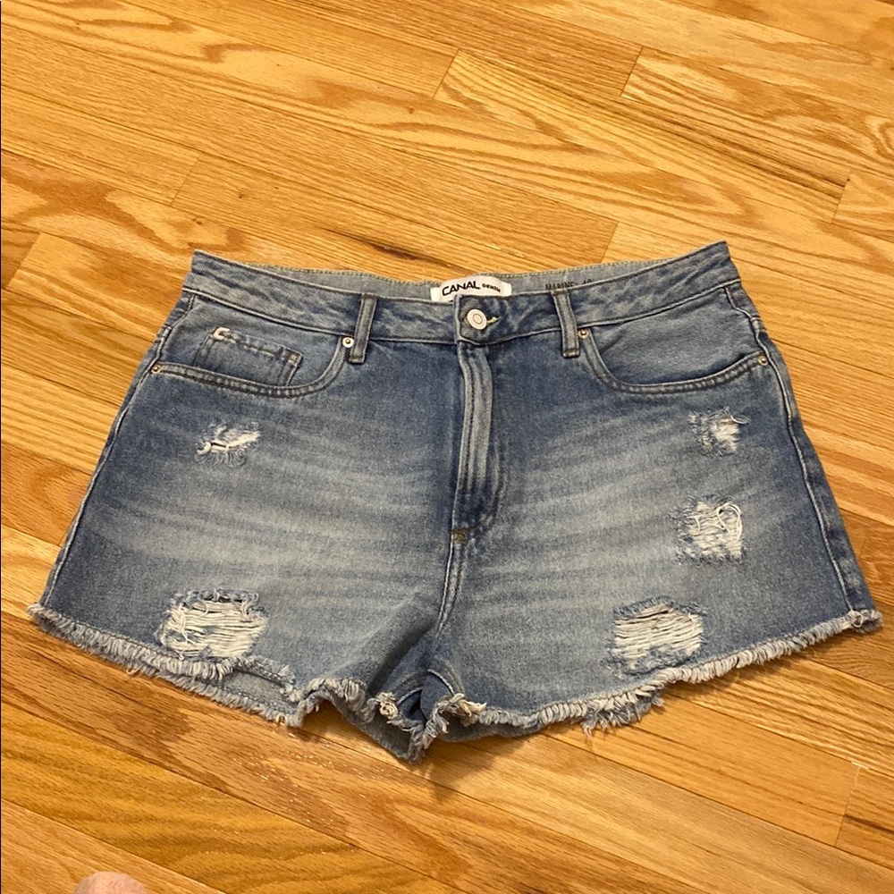 CANEL Blue Jean Shorts with Distressed Finish Brazilian jean (no stretch